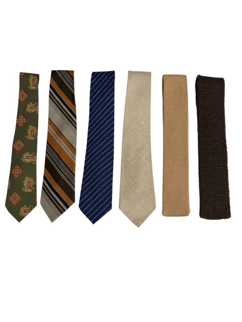 Lot of 6 Vintage Men's Ties Lands End Knit Linen Cotton Thin Stripe